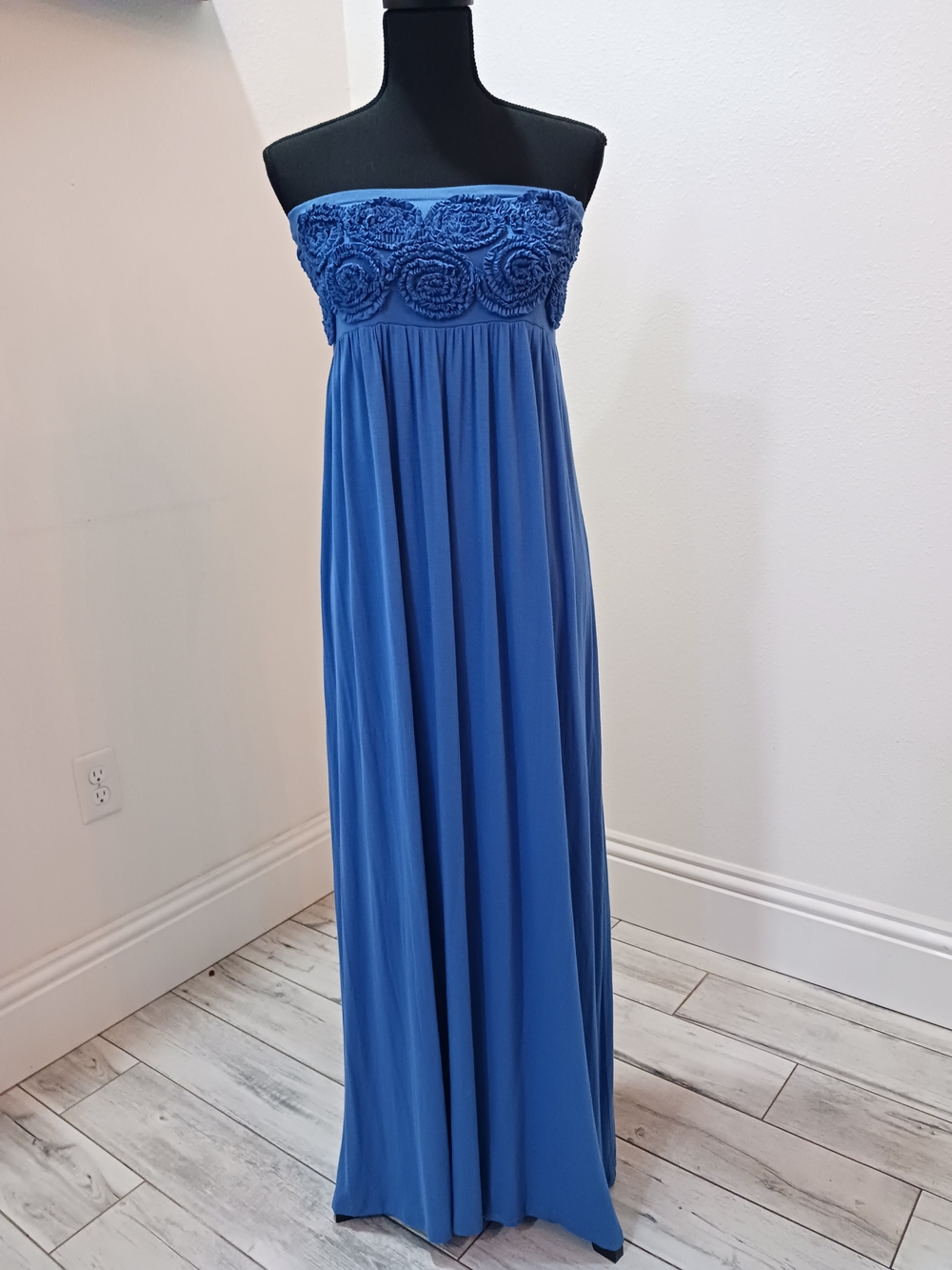 Design History Strapless Royal Blue Maxi Dress with Rosette Bodice